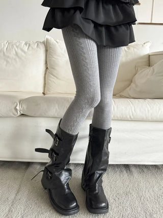 Cable Ribbed Pattern Footed Leggings Tights Stockings