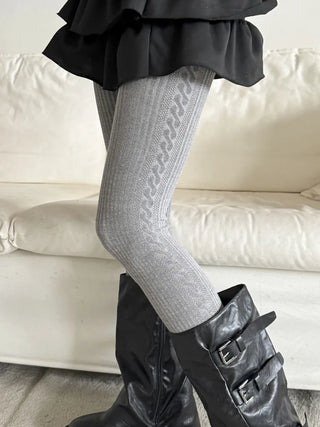 Cable Ribbed Pattern Footed Leggings Tights Stockings