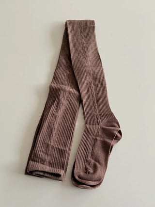 Cable Ribbed Pattern Footed Leggings Tights Stockings