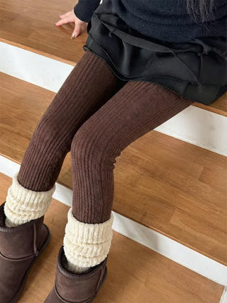 Cable Ribbed Pattern Footed Leggings Tights Stockings