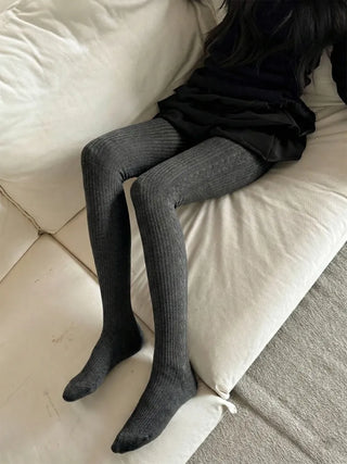 Cable Ribbed Pattern Footed Leggings Tights Stockings