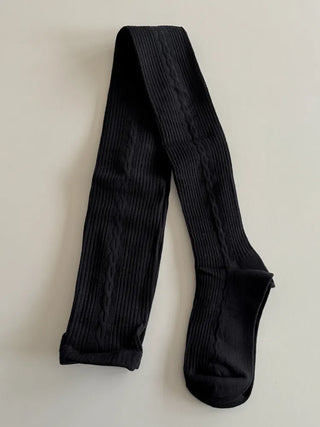 Cable Ribbed Pattern Footed Leggings Tights Stockings