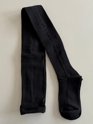 Cable Ribbed Pattern Footed Leggings Tights Stockings