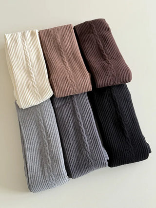 Cable Ribbed Pattern Footed Leggings Tights Stockings