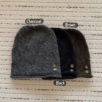 Unside Button Rolling Knit Beanie Hat