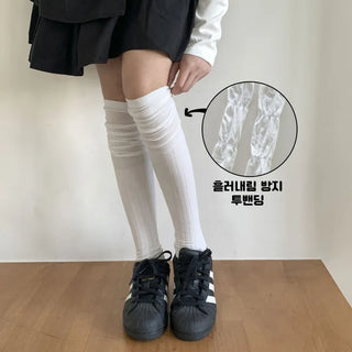 Double-banded Ribbed High-Elasticity Long Over-the-Knee Socks