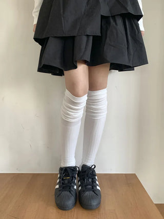 Double-banded Ribbed High-Elasticity Long Over-the-Knee Socks