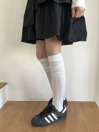 Double-banded Ribbed High-Elasticity Long Over-the-Knee Socks