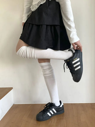 Double-banded Ribbed High-Elasticity Long Over-the-Knee Socks