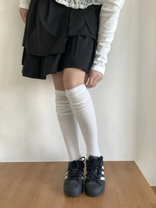Double-banded Ribbed High-Elasticity Long Over-the-Knee Socks