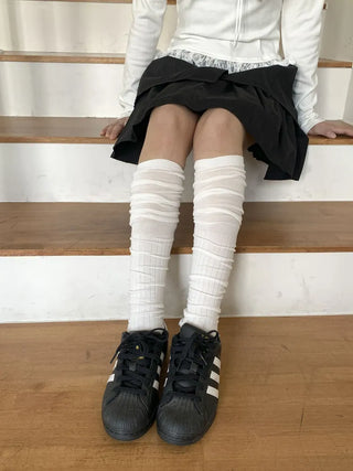 Double-banded Ribbed High-Elasticity Long Over-the-Knee Socks