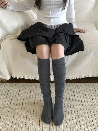 Double-banded Ribbed High-Elasticity Long Over-the-Knee Socks
