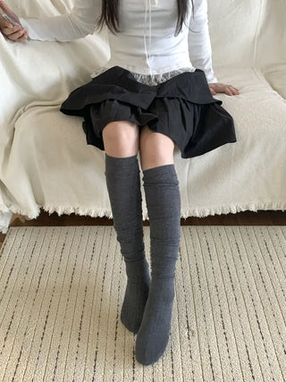Double-banded Ribbed High-Elasticity Long Over-the-Knee Socks