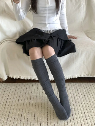 Double-banded Ribbed High-Elasticity Long Over-the-Knee Socks