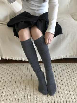 Double-banded Ribbed High-Elasticity Long Over-the-Knee Socks