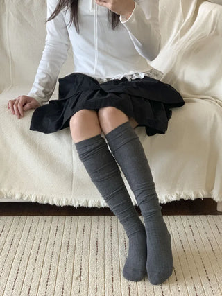 Double-banded Ribbed High-Elasticity Long Over-the-Knee Socks