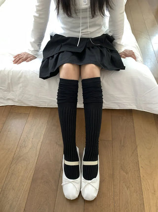 Double-banded Ribbed High-Elasticity Long Over-the-Knee Socks