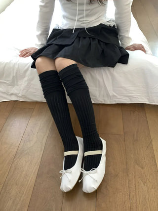 Double-banded Ribbed High-Elasticity Long Over-the-Knee Socks