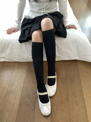 Double-banded Ribbed High-Elasticity Long Over-the-Knee Socks
