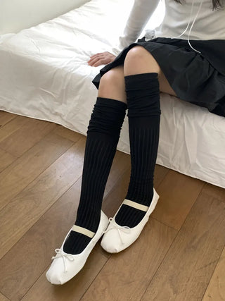 Double-banded Ribbed High-Elasticity Long Over-the-Knee Socks