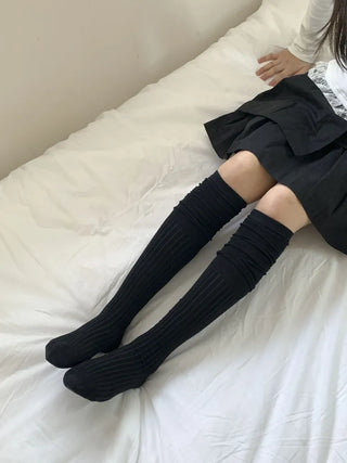Double-banded Ribbed High-Elasticity Long Over-the-Knee Socks