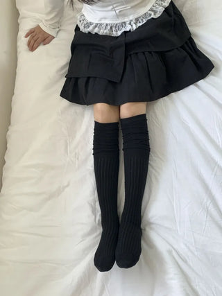 Double-banded Ribbed High-Elasticity Long Over-the-Knee Socks