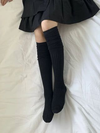 Double-banded Ribbed High-Elasticity Long Over-the-Knee Socks