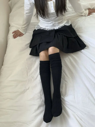 Double-banded Ribbed High-Elasticity Long Over-the-Knee Socks