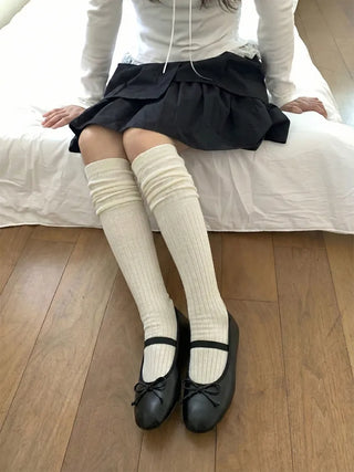 Double-banded Ribbed High-Elasticity Long Over-the-Knee Socks