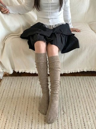 Double-banded Ribbed High-Elasticity Long Over-the-Knee Socks