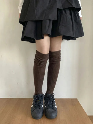 Double-banded Ribbed High-Elasticity Long Over-the-Knee Socks