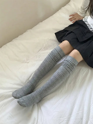 Double-banded Ribbed High-Elasticity Long Over-the-Knee Socks