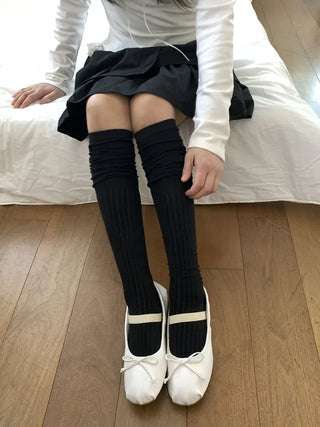 Double-banded Ribbed High-Elasticity Long Over-the-Knee Socks