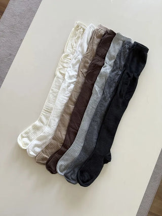 Double-banded Ribbed High-Elasticity Long Over-the-Knee Socks