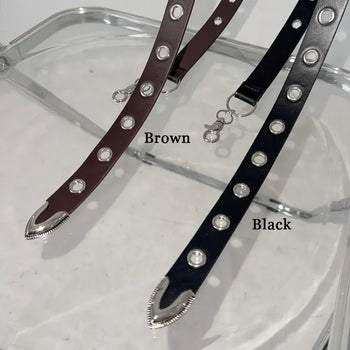 Fracture Eyelet Leather Strap Buckle Long Belt