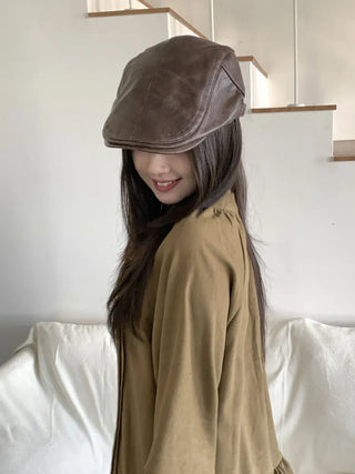 Patina Washed Leather Hunting Cap