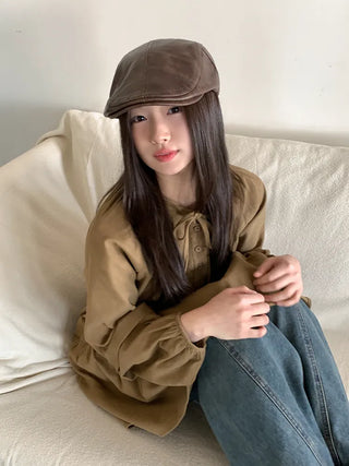 Patina Washed Leather Hunting Cap