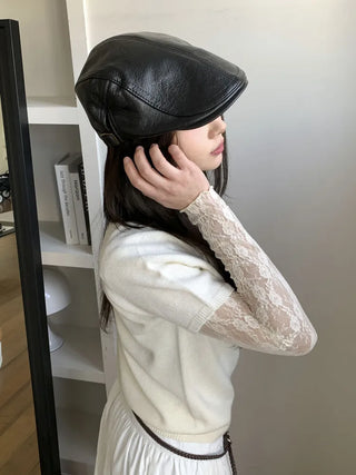 Patina Washed Leather Hunting Cap