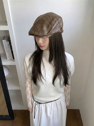 Patina Washed Leather Hunting Cap