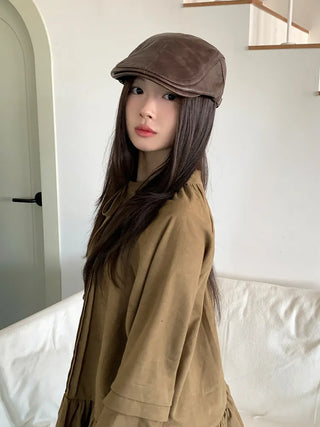 Patina Washed Leather Hunting Cap
