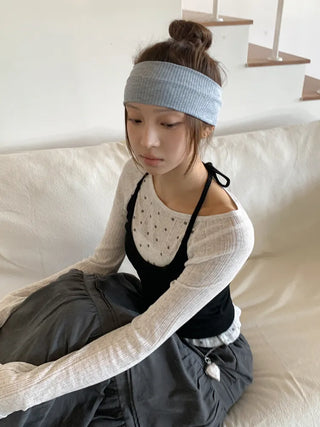 All-Color Ribbed Knit Plain Bandana Hairband