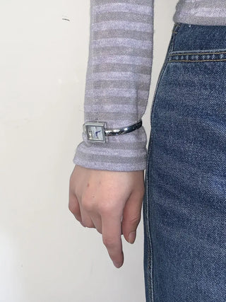 Square Slot Bangle Metal Analog Wristwatch