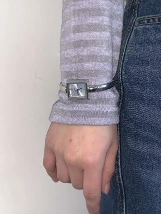 Square Slot Bangle Metal Analog Wristwatch