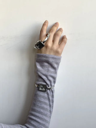 Square Slot Bangle Metal Analog Wristwatch