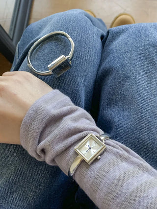 Square Slot Bangle Metal Analog Wristwatch