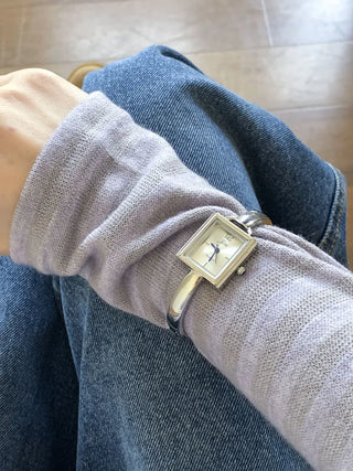 Square Slot Bangle Metal Analog Wristwatch