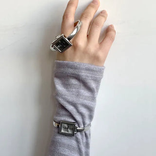 Square Slot Bangle Metal Analog Wristwatch