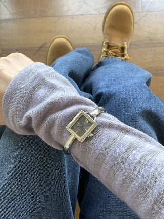 Square Slot Bangle Metal Analog Wristwatch