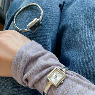 Square Slot Bangle Metal Analog Wristwatch
