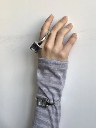 Square Slot Bangle Metal Analog Wristwatch